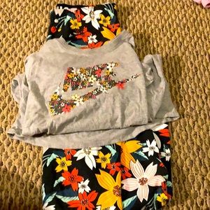 nike floral legging & tee set